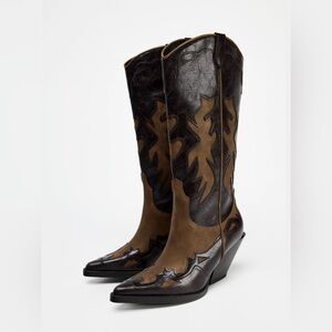 ZARA Brown and Black Western Cowboy Boots